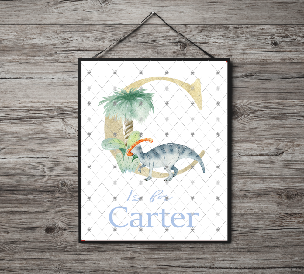 Dinosaur Initial Name Print, Letter C Custom Print, Letter C